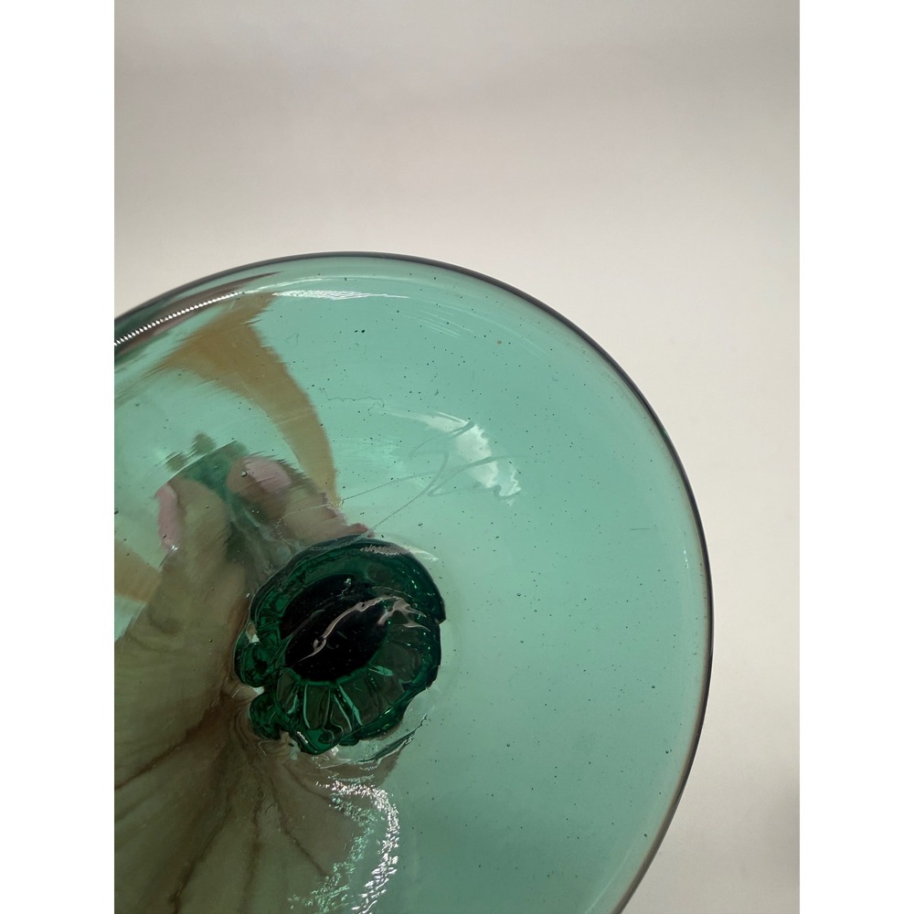 Rick Strini Studio Art Glass Tulip Goblet Iridescent Orange Dark Green Signed - Picture 2 of 4